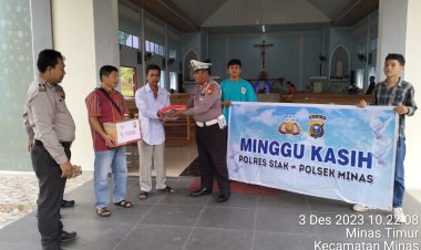 Polsek Minas  Sambangi Jemaat Gereja Katolik Santa Monica Stasi Menjuah  - Juah Dalam Giat Minggu Kasih