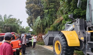 Polantas Tangani Longsor di Jalan Lintas Taluk Kuantan - Pekanbaru