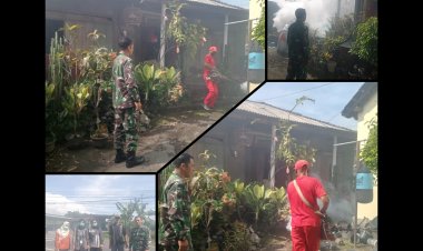 Babinsa Dampingi Fogging di Cepogo, Ajak Warga Cegah DBD