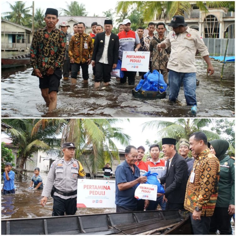 Bersama Bupati Rohil, PHE Siak Beri Bantuan Bahan Pokok Untuk Korban Banjir Rantau Bais