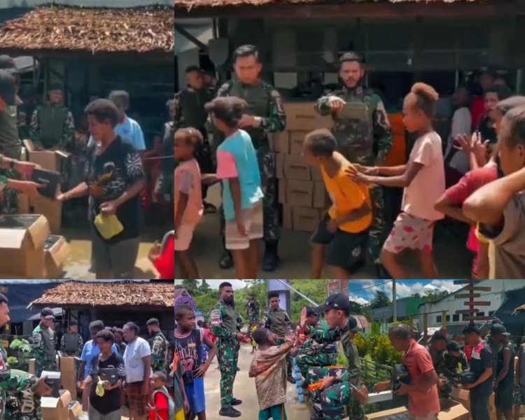 Satgas Pamtas Yonif 763/SBA Pos Yembun Berbagi Makanan dengan Warga Tambrauw
