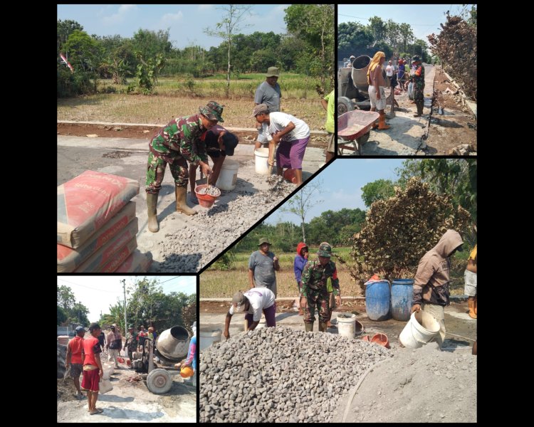 Babinsa Nogosari Gotong Royong Cor Jalan Desa Glonggong