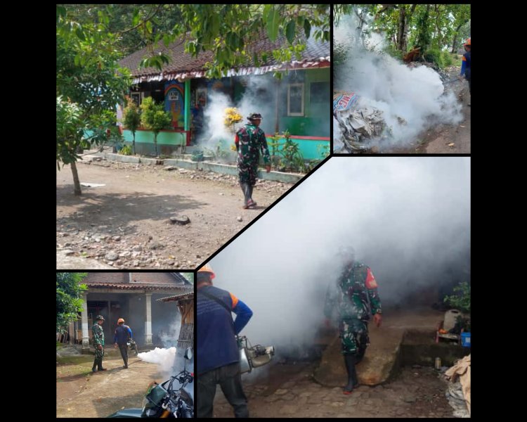 Babinsa Simo dan Puskesmas Fogging Massal Cegah DBD di Desa Wates Boyolali