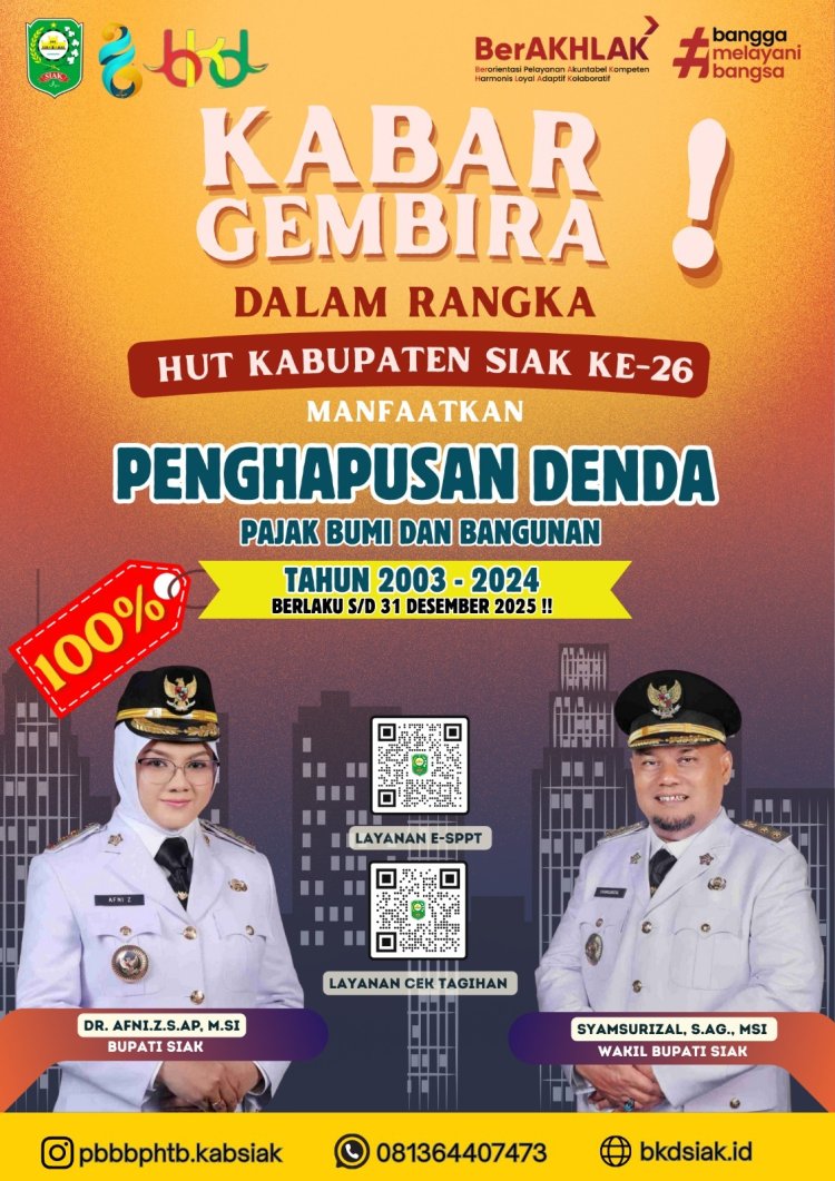 Pemkab Siak Hapus Denda PBB, Kado HUT ke-26 untuk Warga