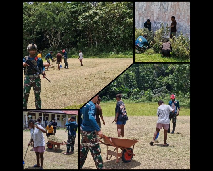 Satgas Yonif 763/SBA Bersihkan Gereja di Perbatasan Papua Barat Daya