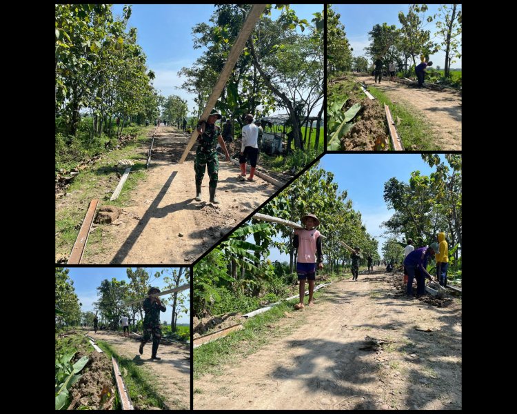 Satgas TMMD Sragen Pasang Bekisting Jalan Desa Puro