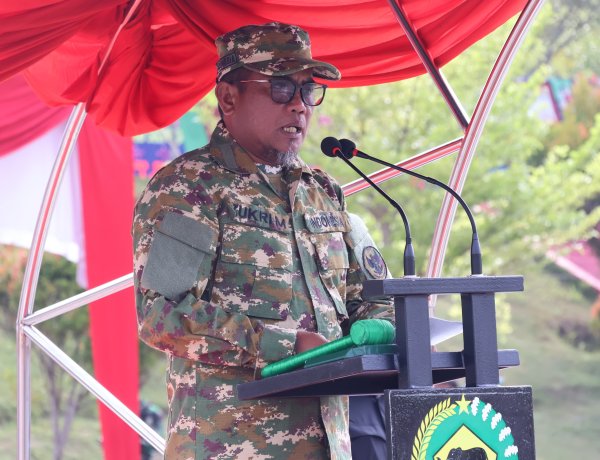 Bupati Pelalawan H Zukri Misran Selaku Inspektur Upacara Dalam Apel Pembukaan TMMD ke-129 TA 2026